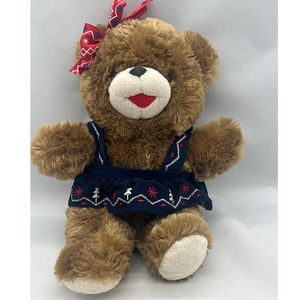 Snowflake Teddy Brown Bear Red Bow‎ Blue Dress 12" Christmas Plush